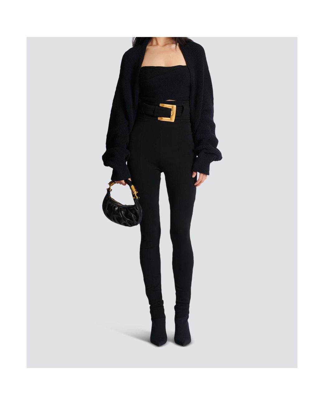 Balmain Black Stretch Belted Slim Trousers