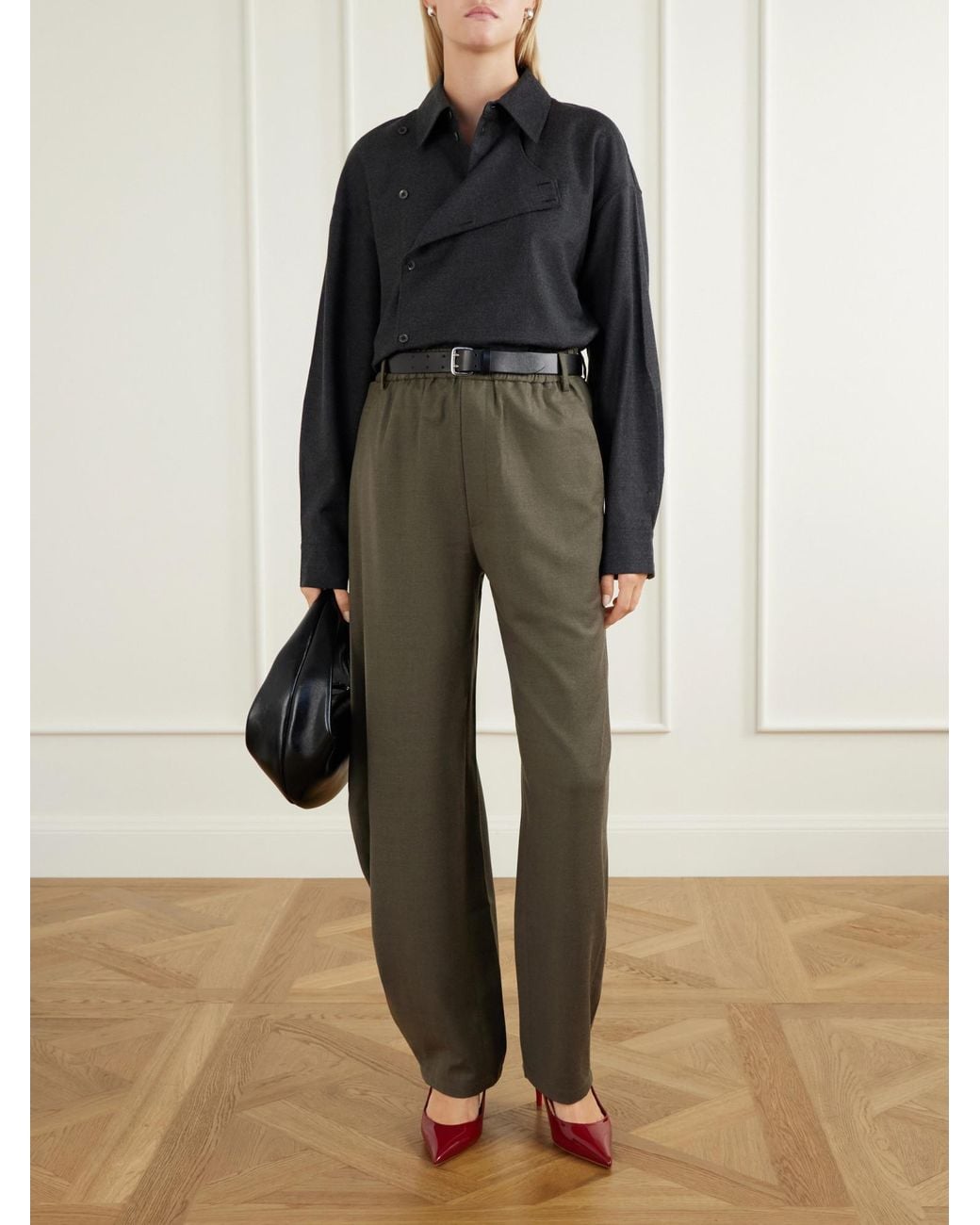 Tibi Black Wool-Blend Flannel Shirt