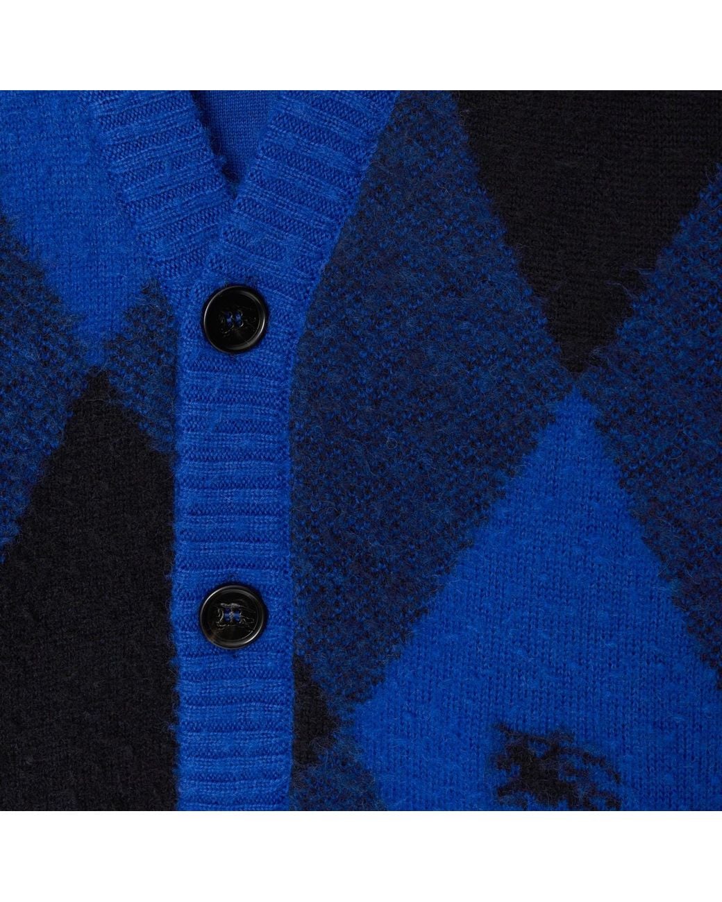 Burberry Blue Argyle Button-Up Knitted Cardigan for men