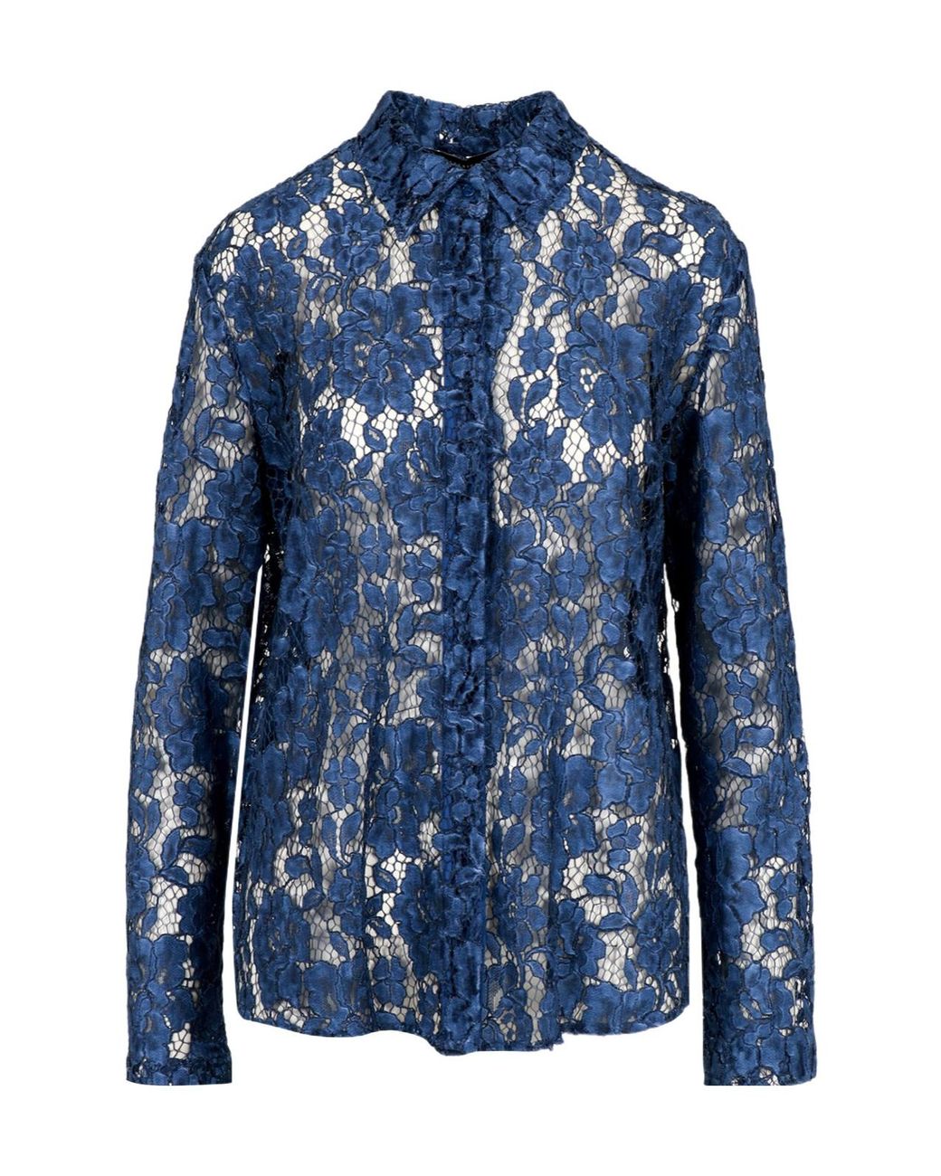 FEDERICA TOSI Blue Sheer Floral Lace Shirt