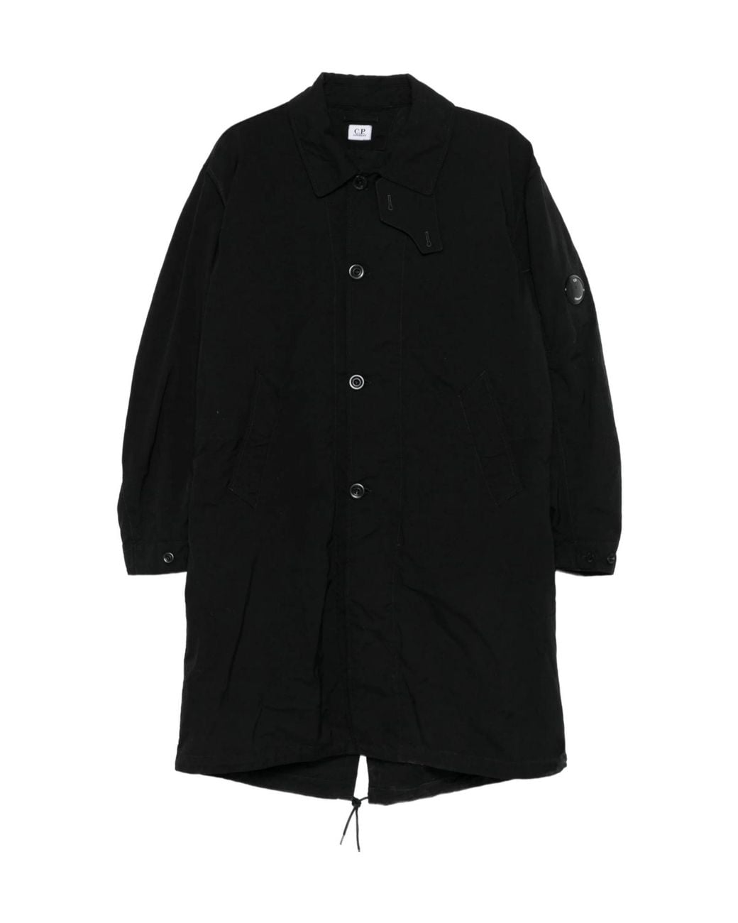 C P Company Black Button-Fastening Lens-Detail Coat for men