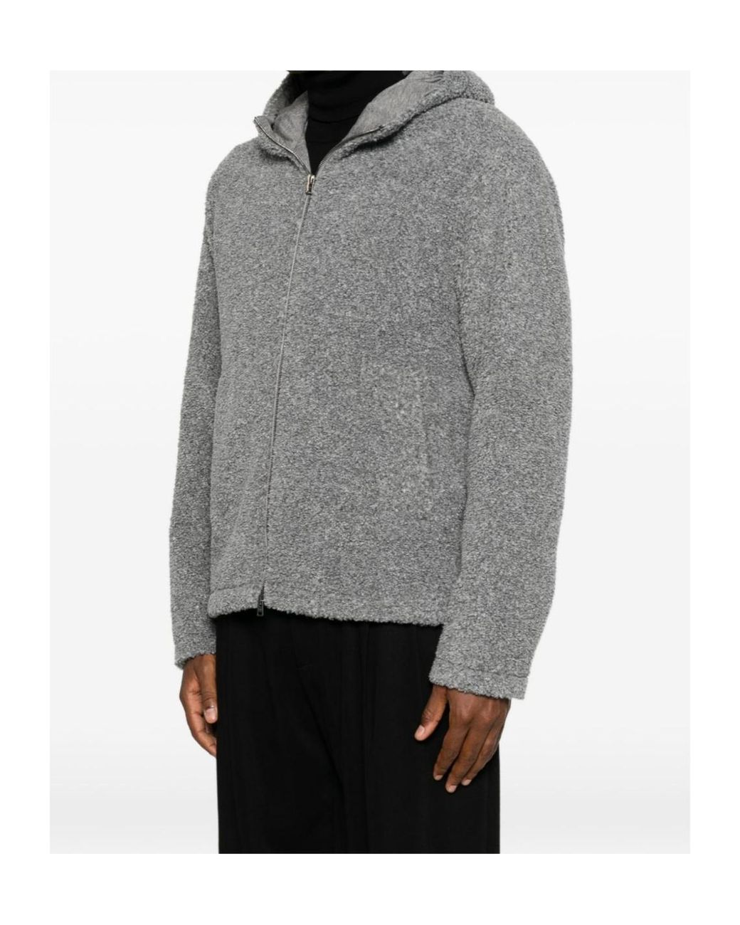 Herno Gray Teddy Zip-Up Hooded Jacket for men