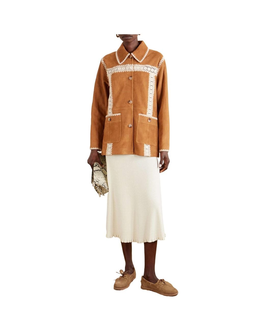 Sea Brown Embroidered Suede Jacket