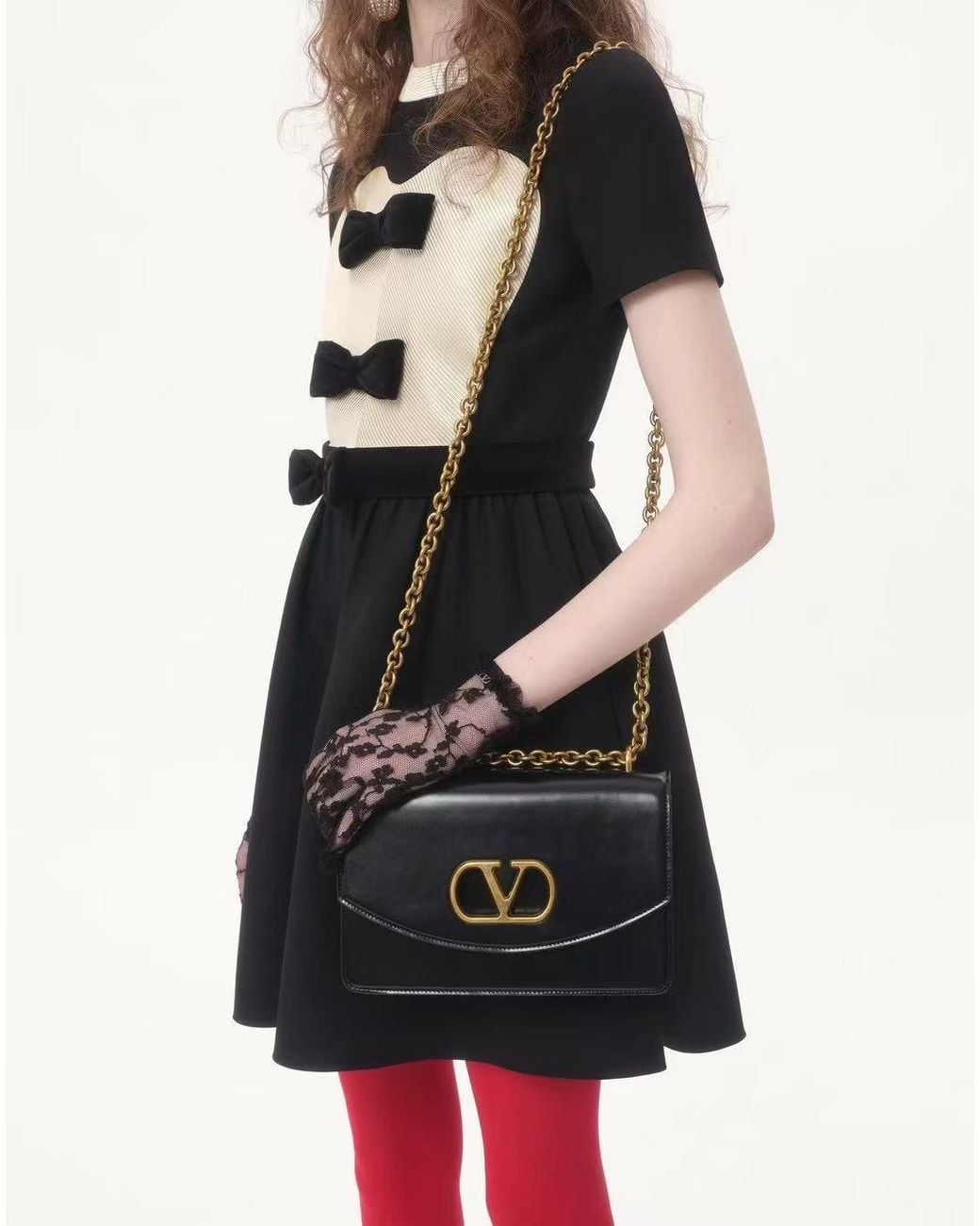 Valentino Black Bow Detailed Crewneck Short-Sleeved Dress