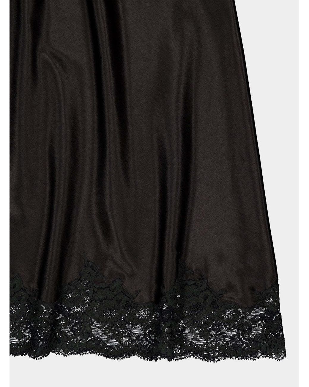 Rabanne Black Lace-Trim Satin Midi Skirt