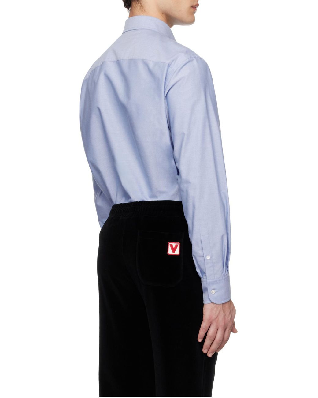 Valentino Blue Logo Embroidered Long-Sleeved Shirt for men