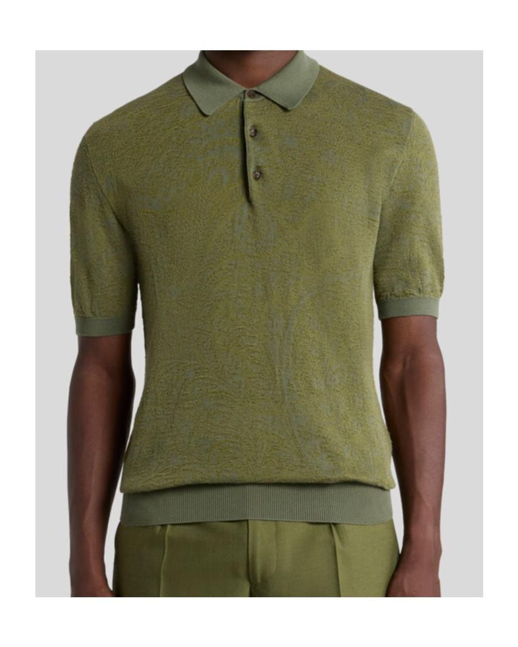Etro Green Floral Paisley Motif Knit Polo Shirt for men