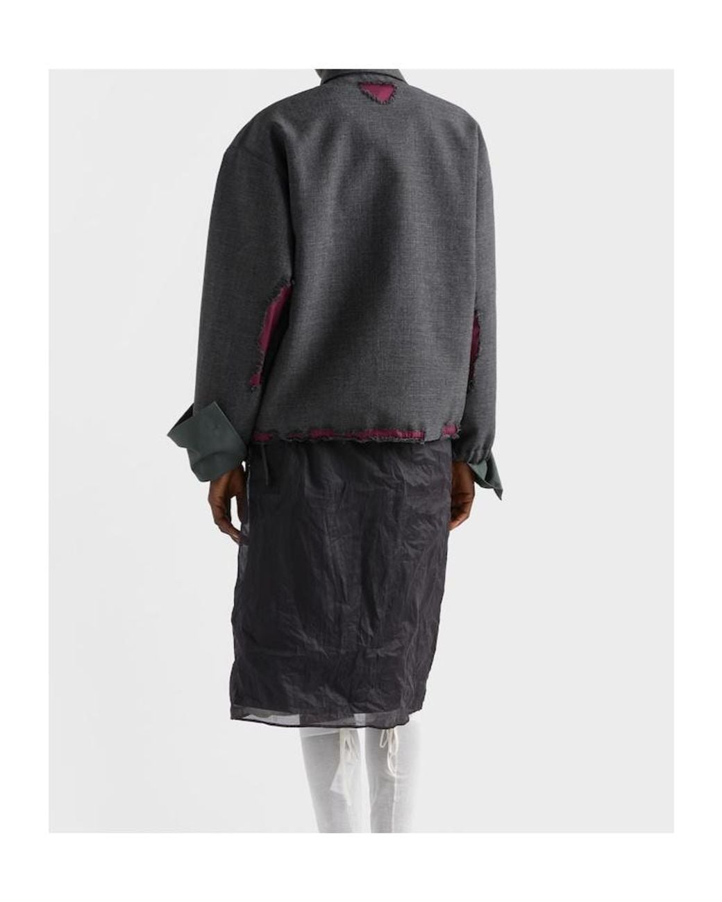 Prada Gray Bonded Devoré Hopsack Blouson Jacket