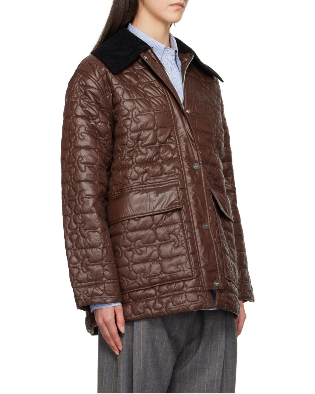 Ganni Brown Buttoned Padded Jacket
