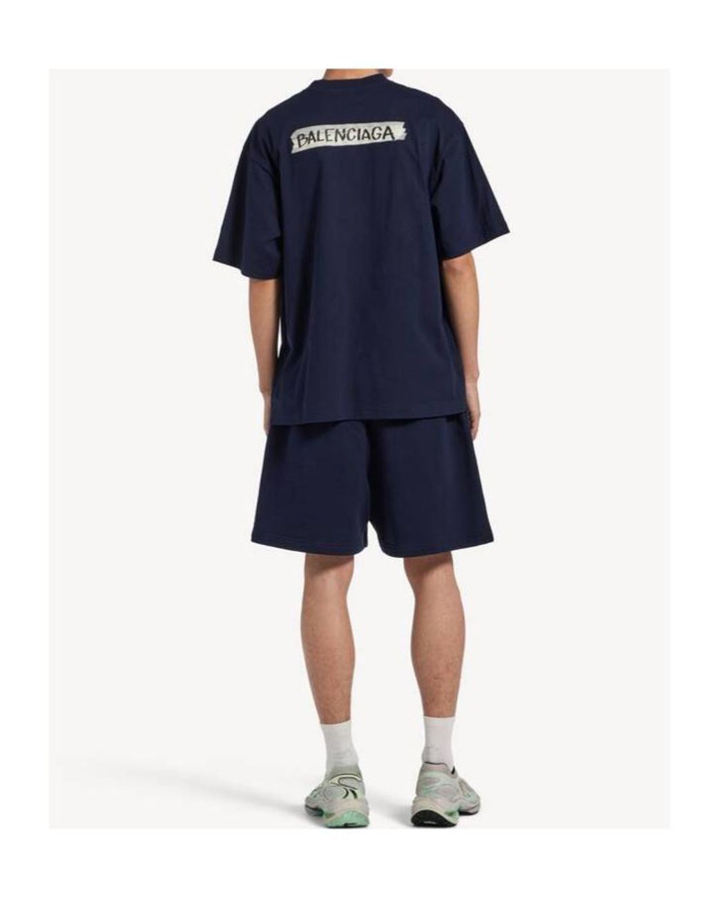 Balenciaga Blue Tape-Logo Medium-Fit T-Shirt for men