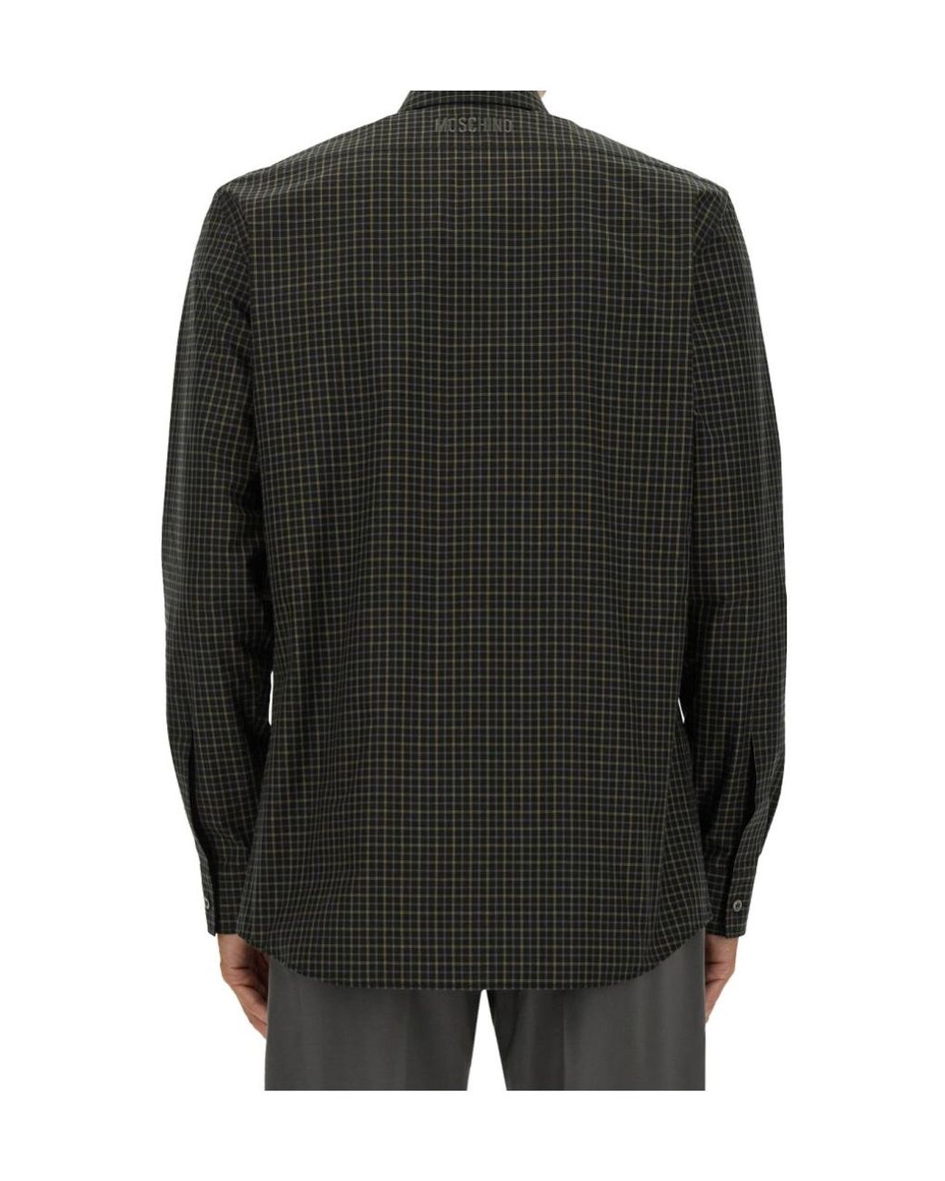 Moschino Black Goose Embroidered Checked Shirt for men