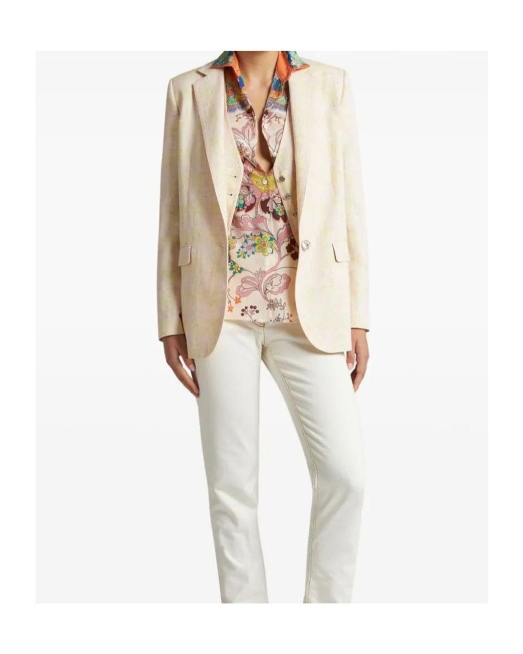 Etro White Long Check Jacket With Pegaso Buttons