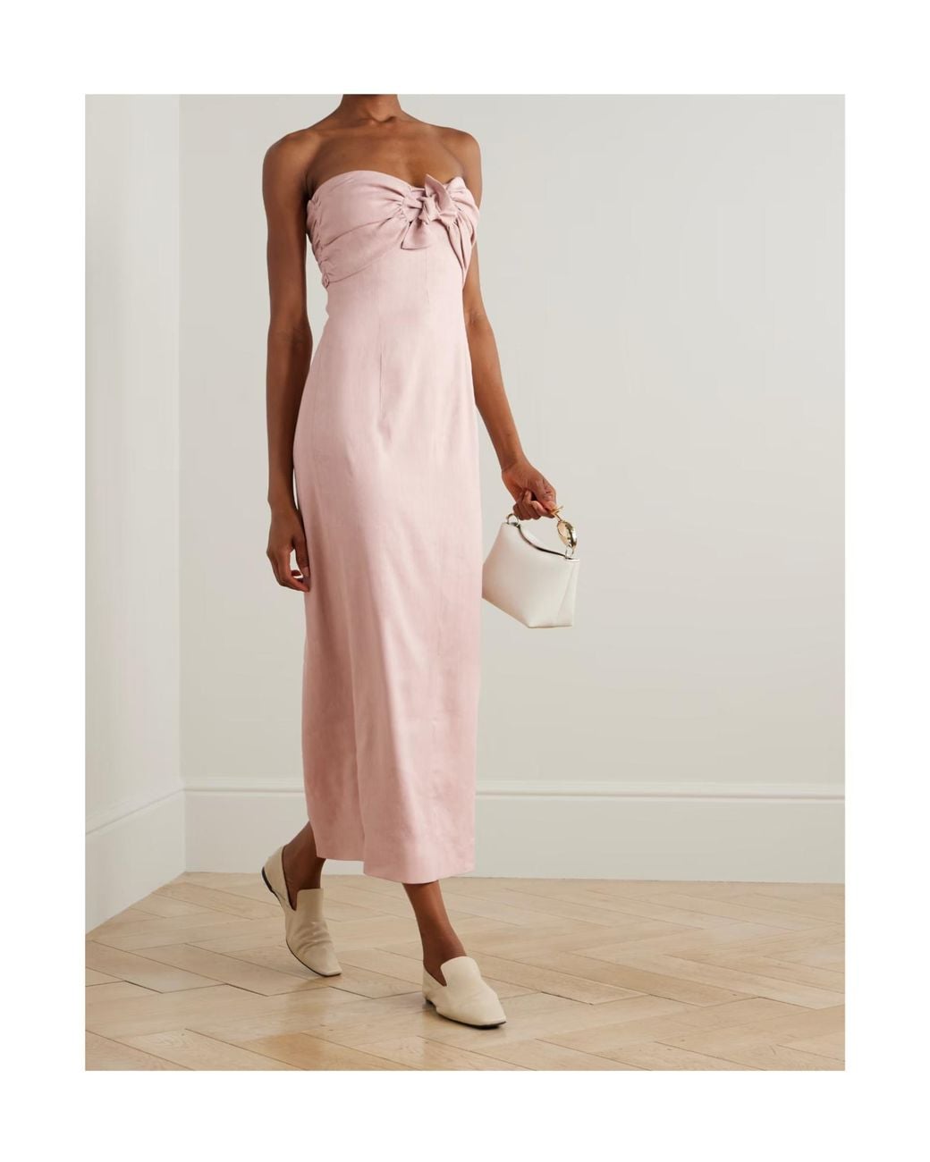 TOVE Pink Rahel Gathered Tie-Front Linen-Blend Midi Dress
