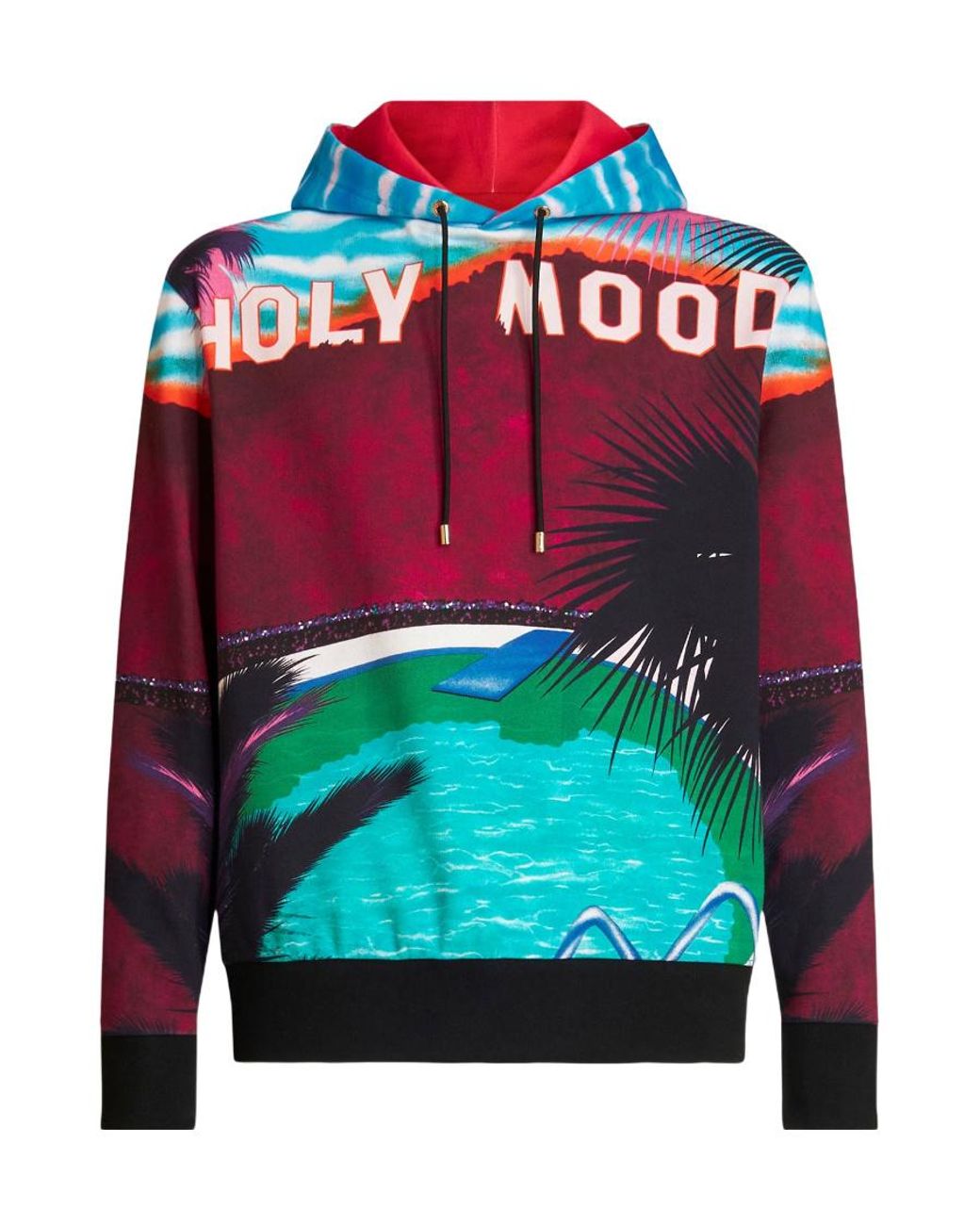 Etro Red Graphic Printed Drawstring Hoodie for men