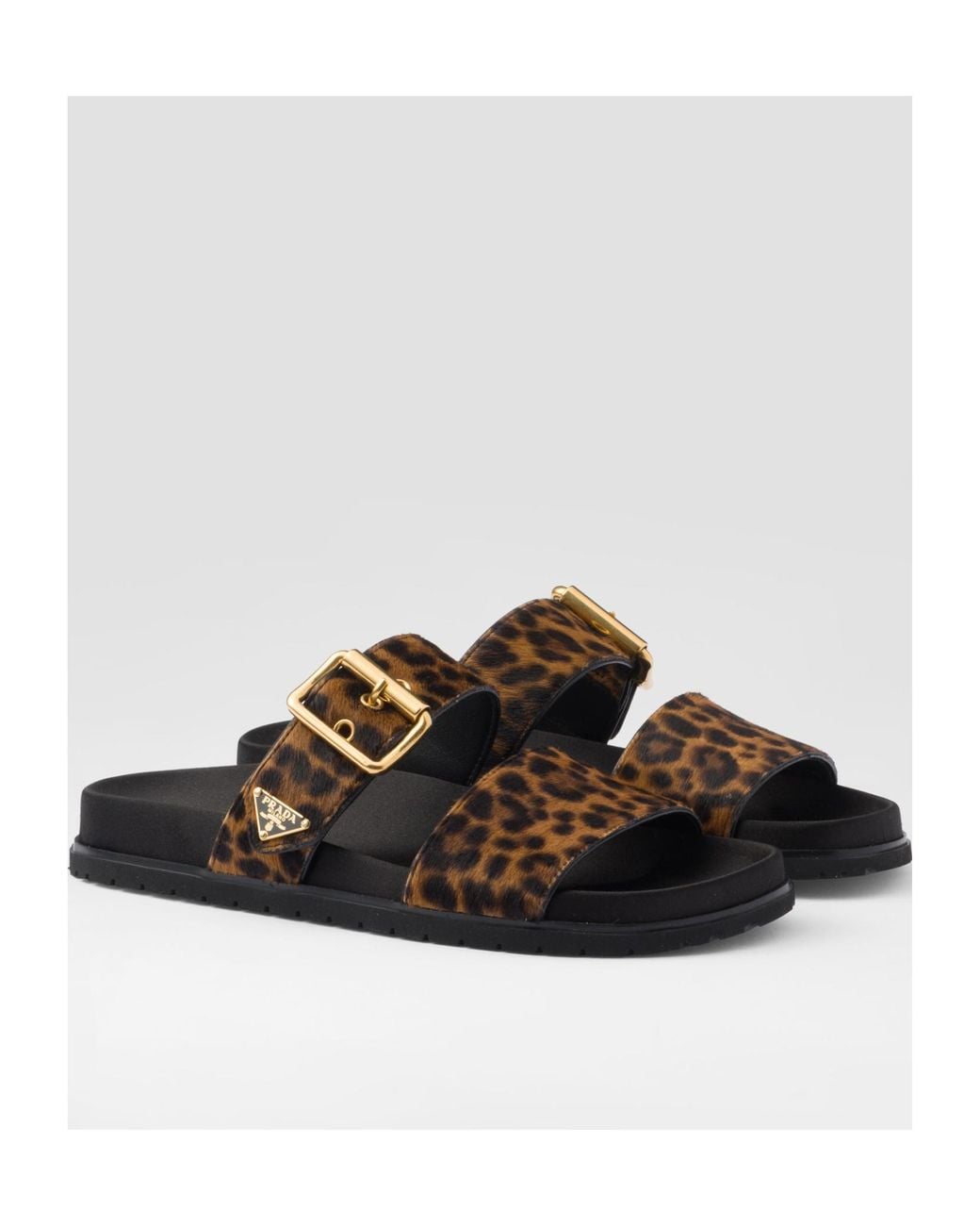 Prada Brown Animal Print Buckled Sandals