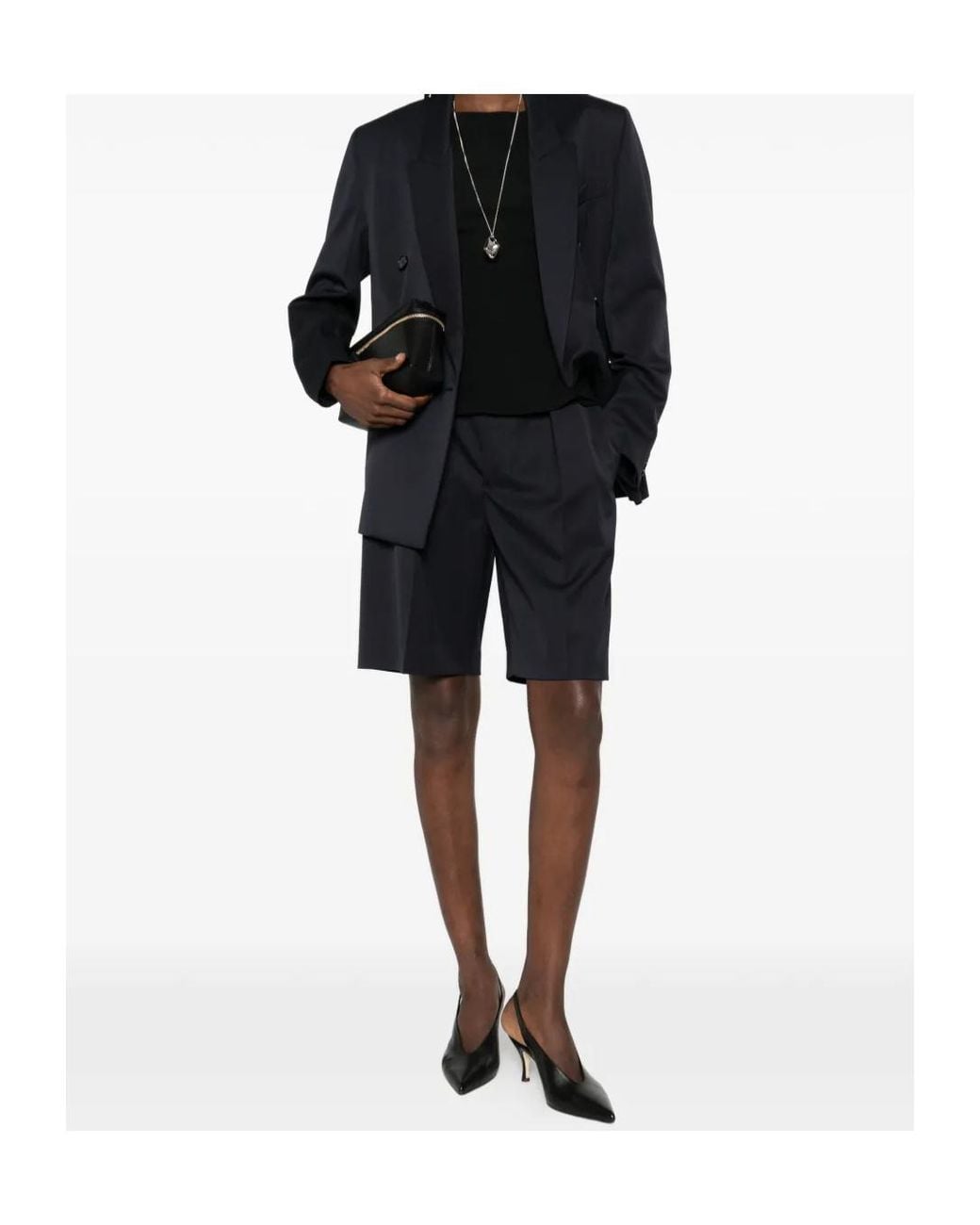 Victoria Beckham Black Pleated-Front Shorts