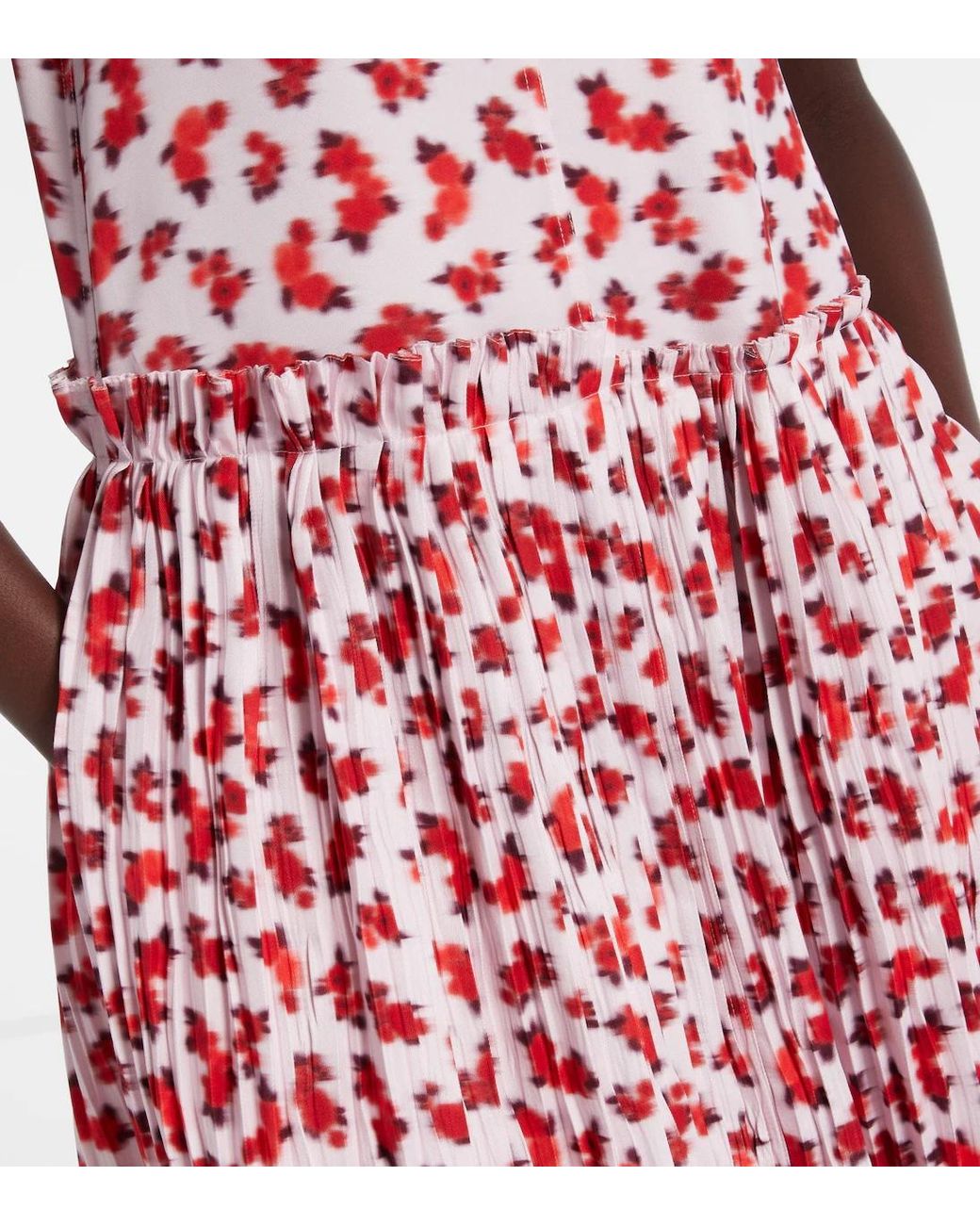 Jil Sander Red Floral Pleated Midi Dress