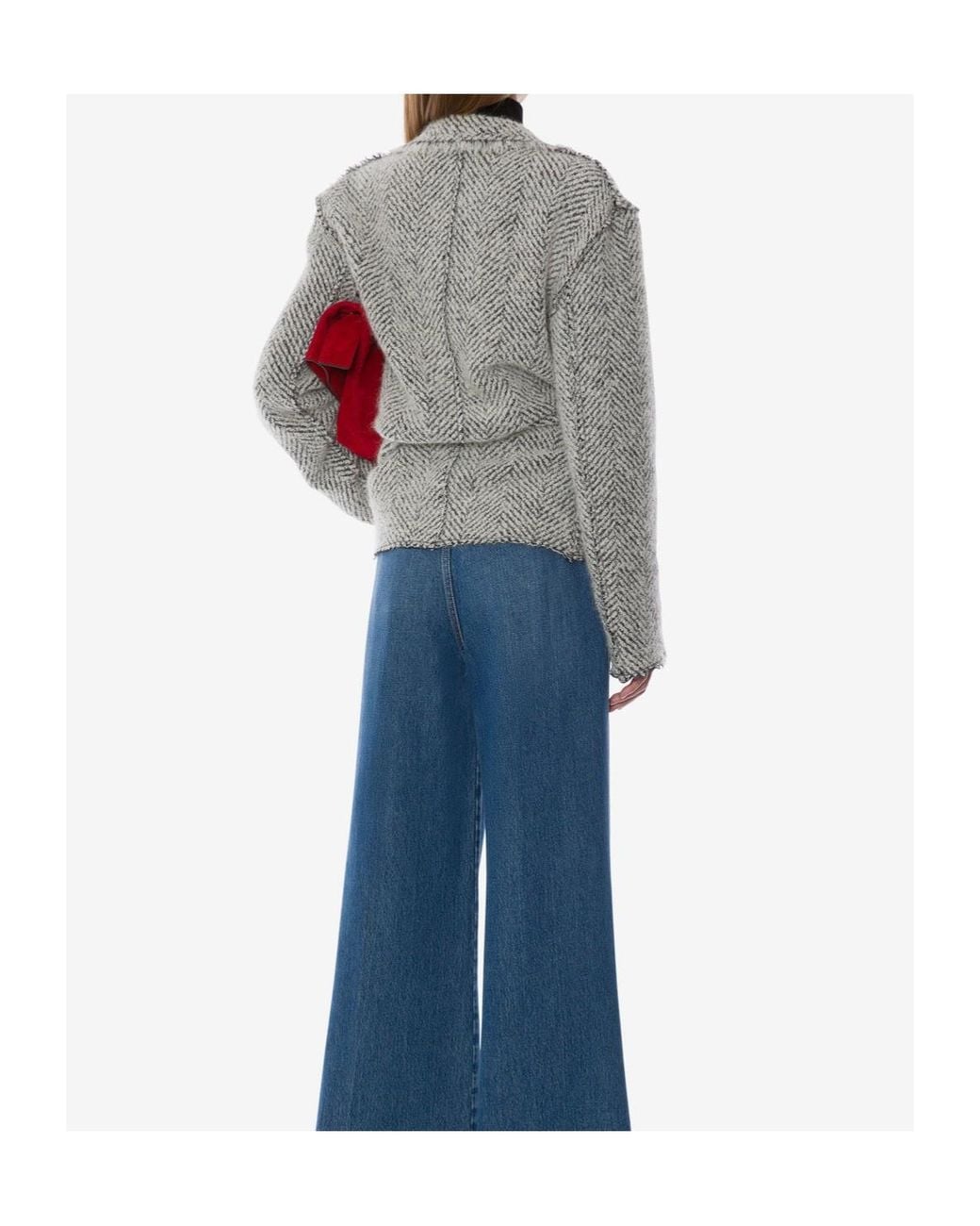Alberta Ferretti Gray Herringbone Wrap Jacket