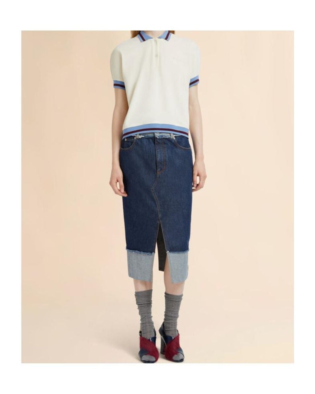 Marni Blue Denim Inside-Out Midi Skirt