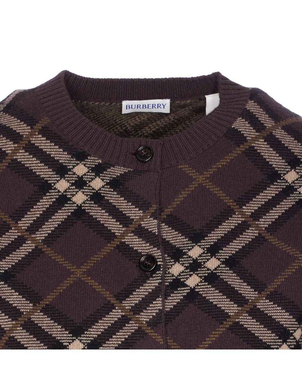 Burberry Gray Checked Crewneck Knitted Cardigan
