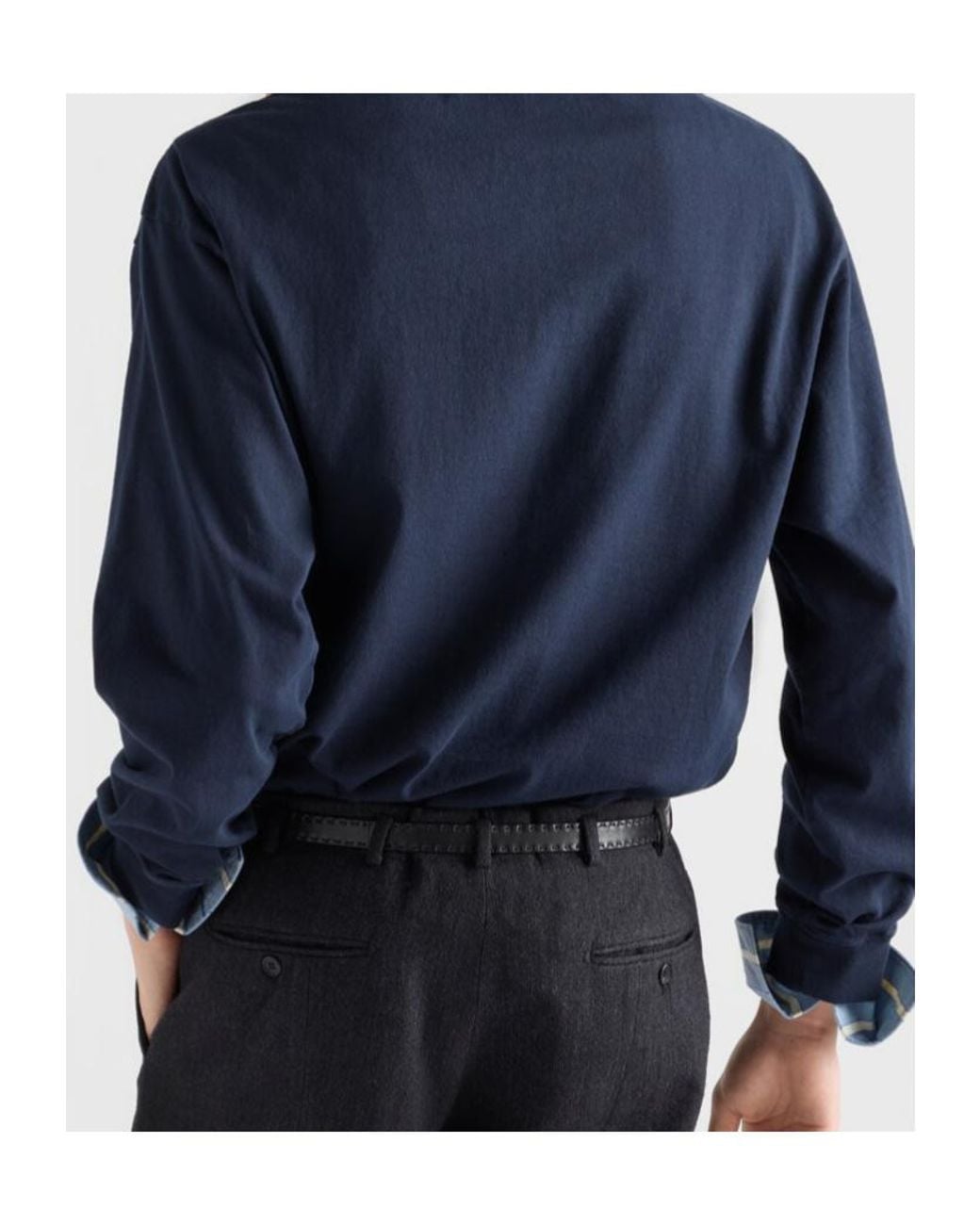 Prada Blue Logo Patch Long-Sleeve Polo Shirt for men