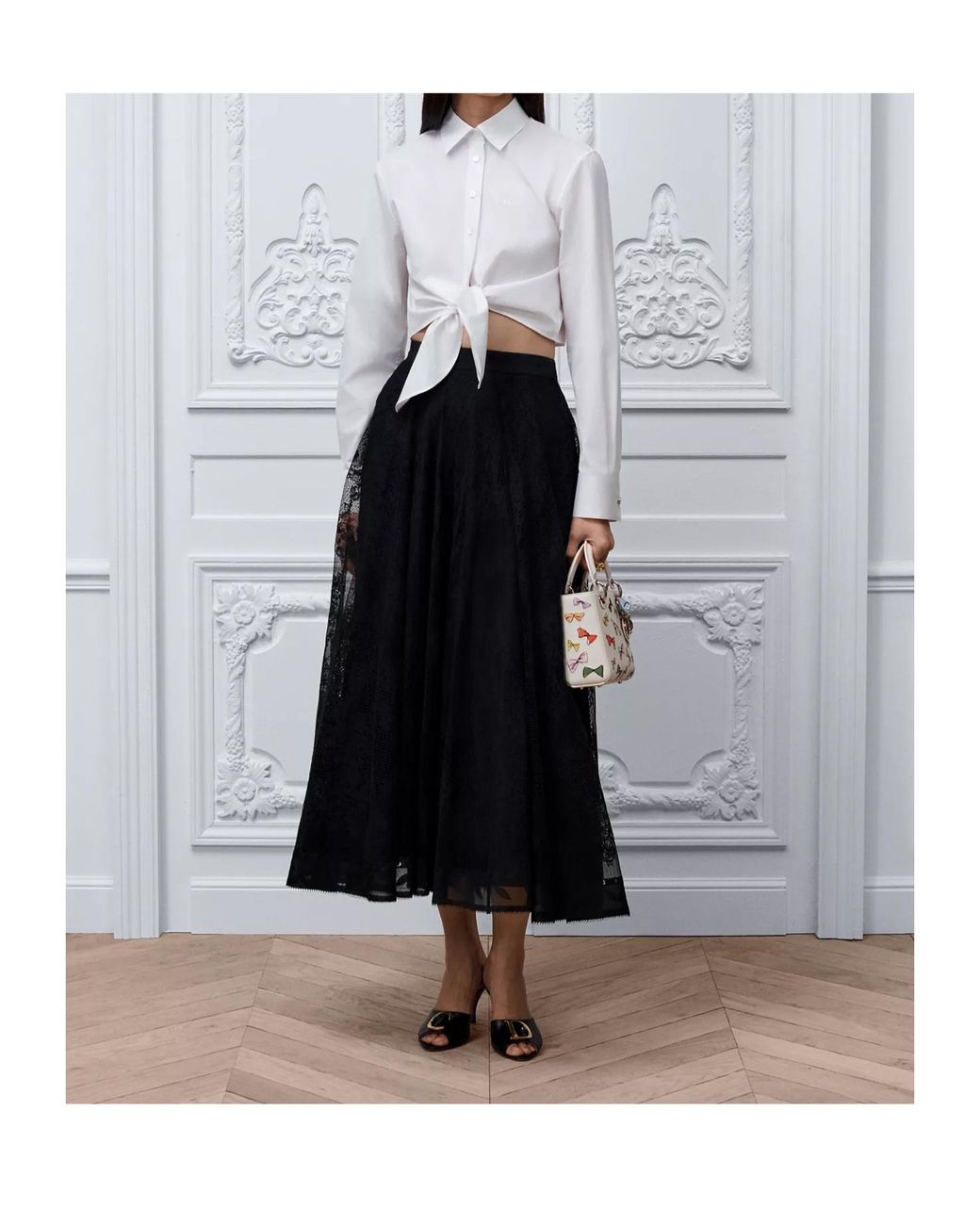 Dior White Iviera Tied Cropped Blouse
