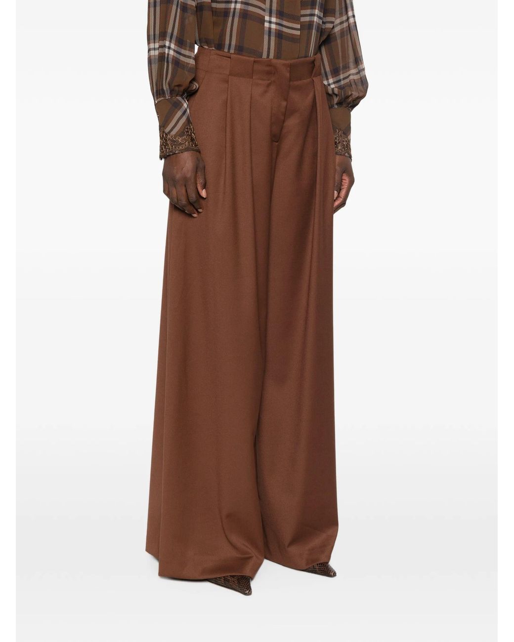 ERMANNO FIRENZE Brown Pleated Wide-Leg Casual Trousers