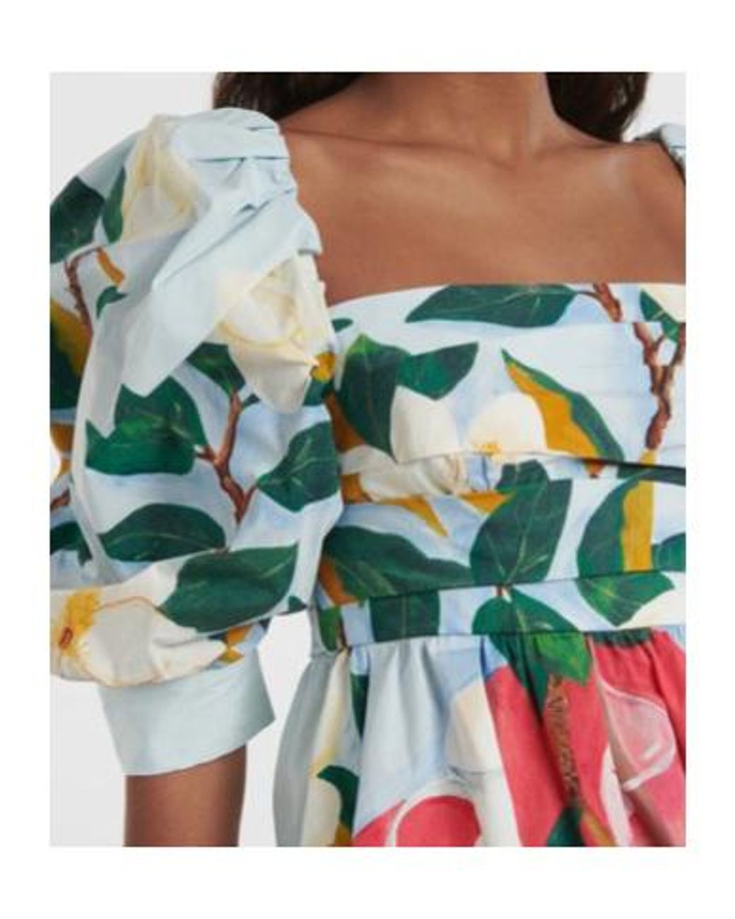 Oscar de la Renta White Tablescape Puff-Sleeve Cotton Poplin Minidress