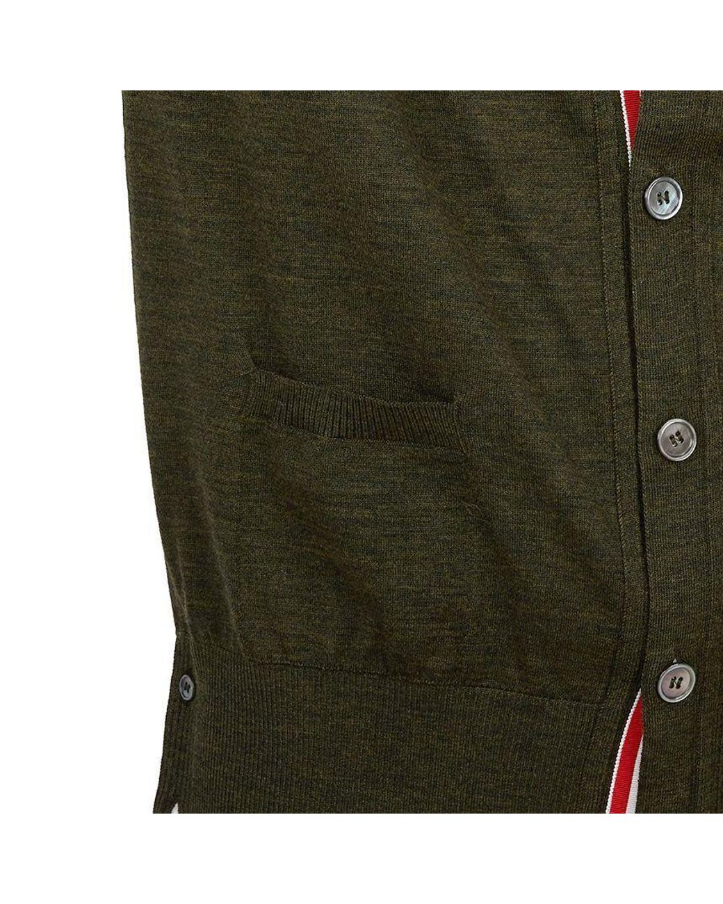 Thom Browne Green 4-Bar V-Neck Buttoned Cardigan for men