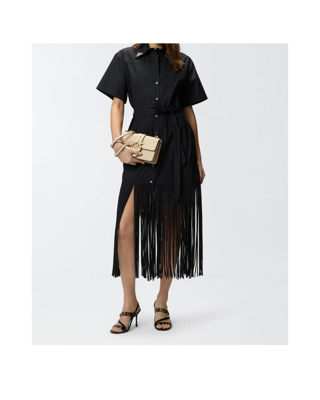 Pinko Black Avigliano Fringed Shirt Dress