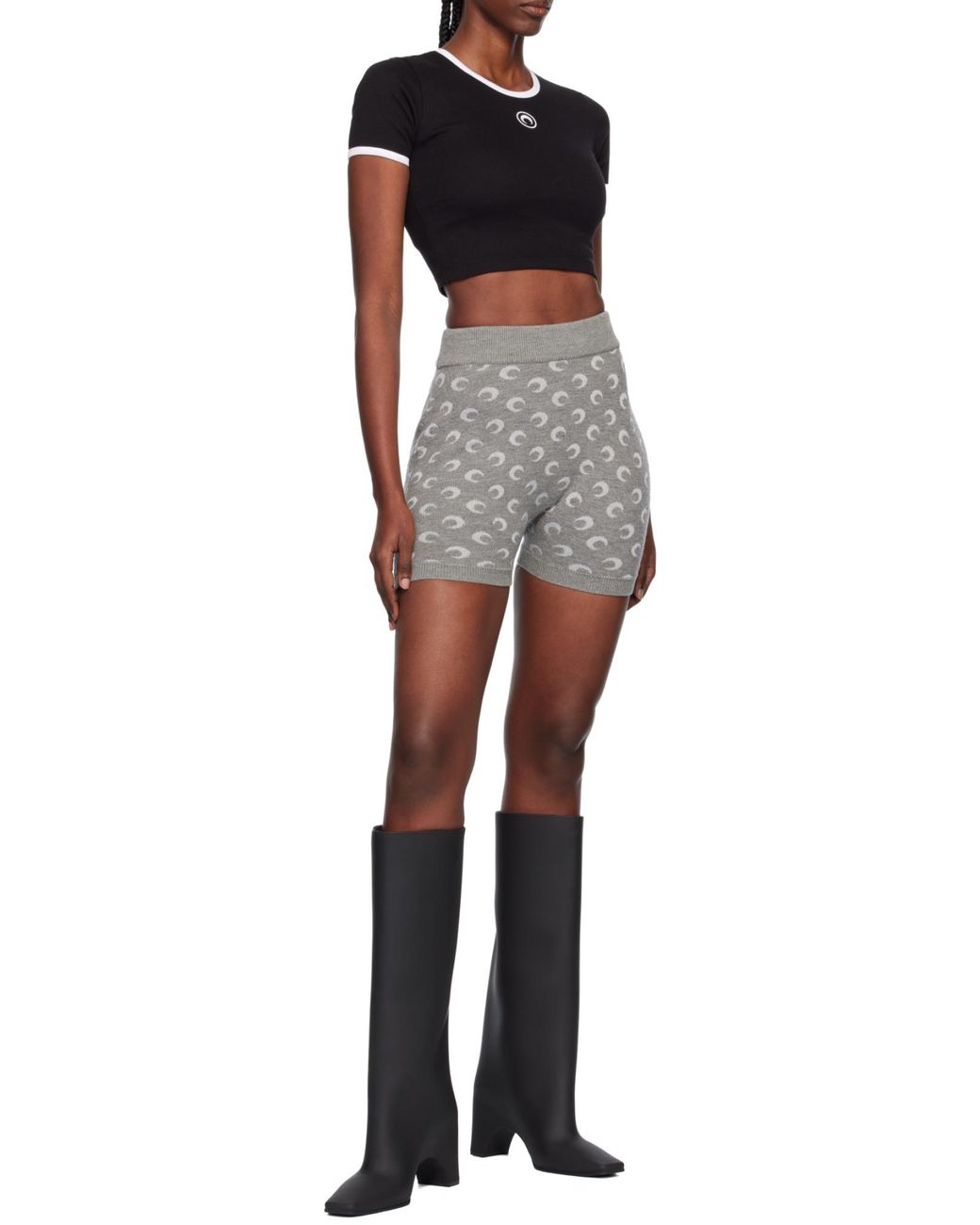 MARINE SERRE Black Moon Embroidered Crop Top