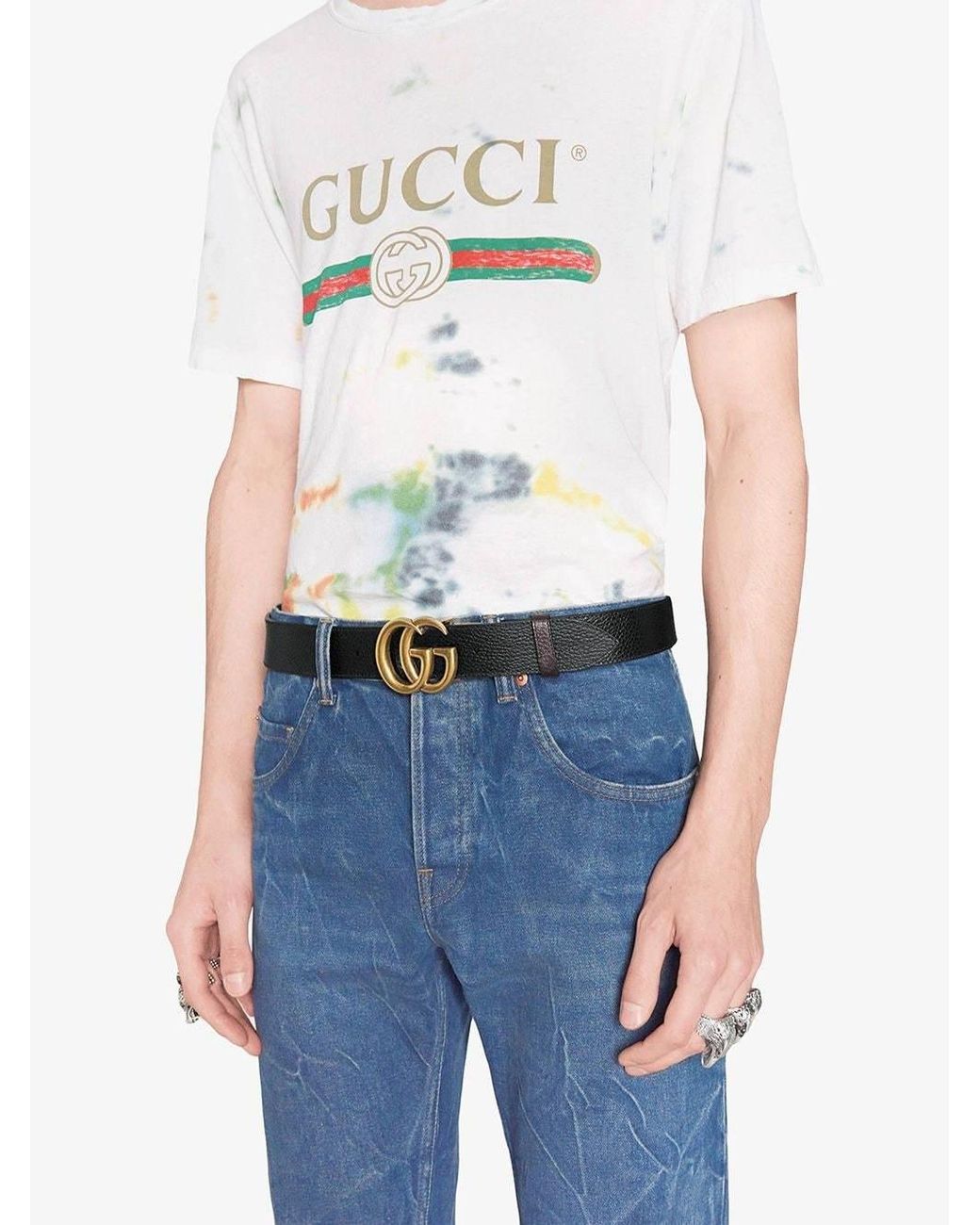 Gucci White Gg Marmont Reversible Belt for men
