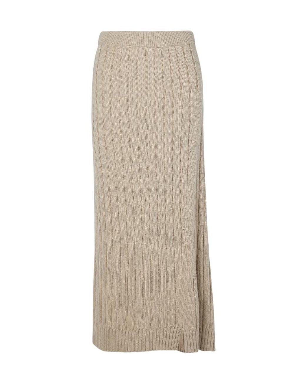 The Row Natural Asymmetrical Ribbed Cashmere Mid-Length Skirt