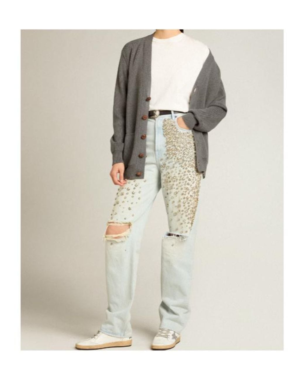 Golden Goose Deluxe Brand Gray Distressed Embellished Jeans