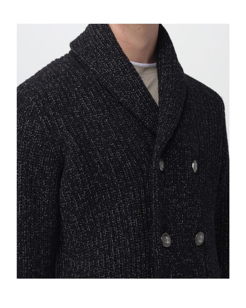 Brunello Cucinelli Black Long-Sleeved Double-Breasted Cardigan for men