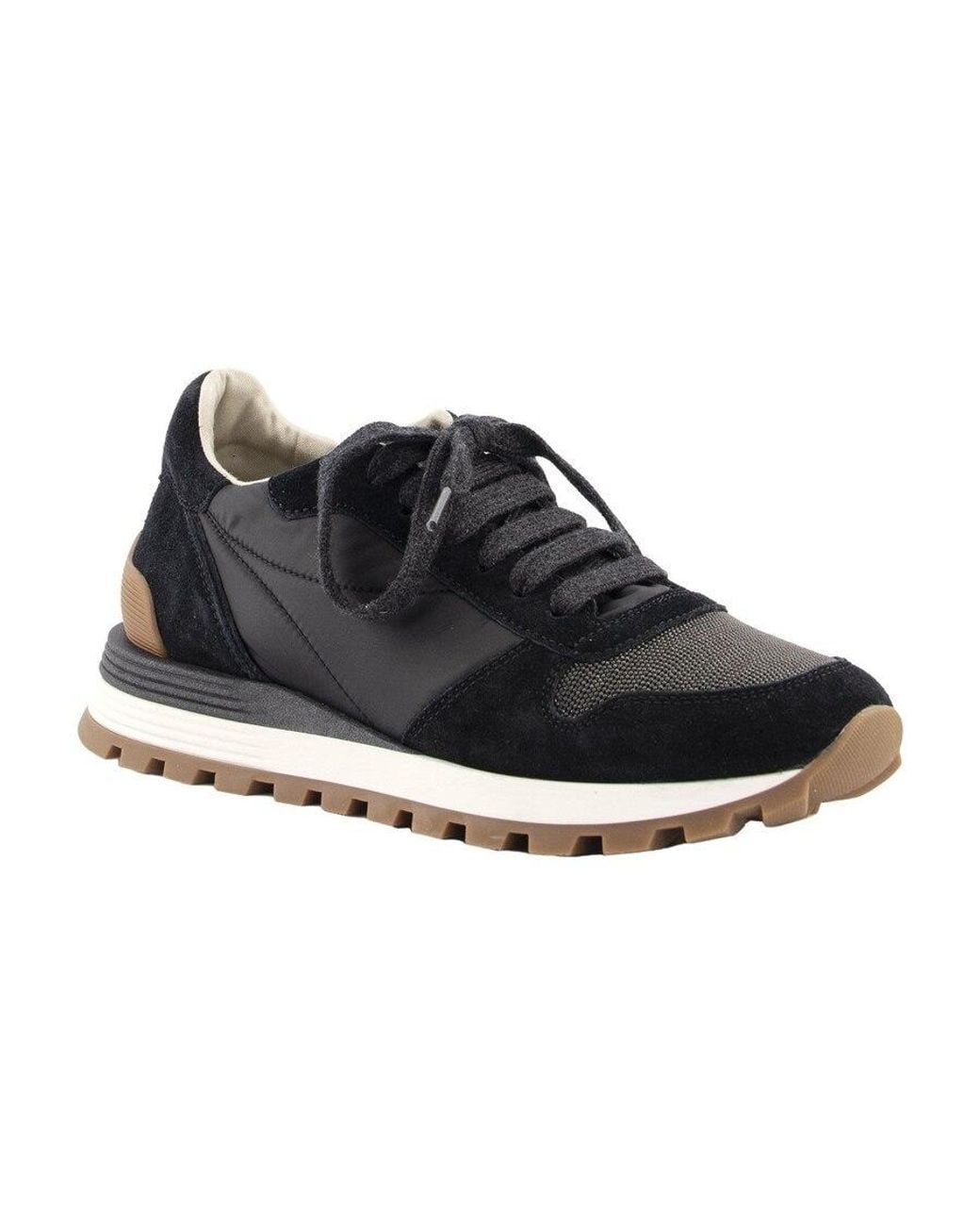 Brunello Cucinelli Black Panelled Lace-Up Sneakers