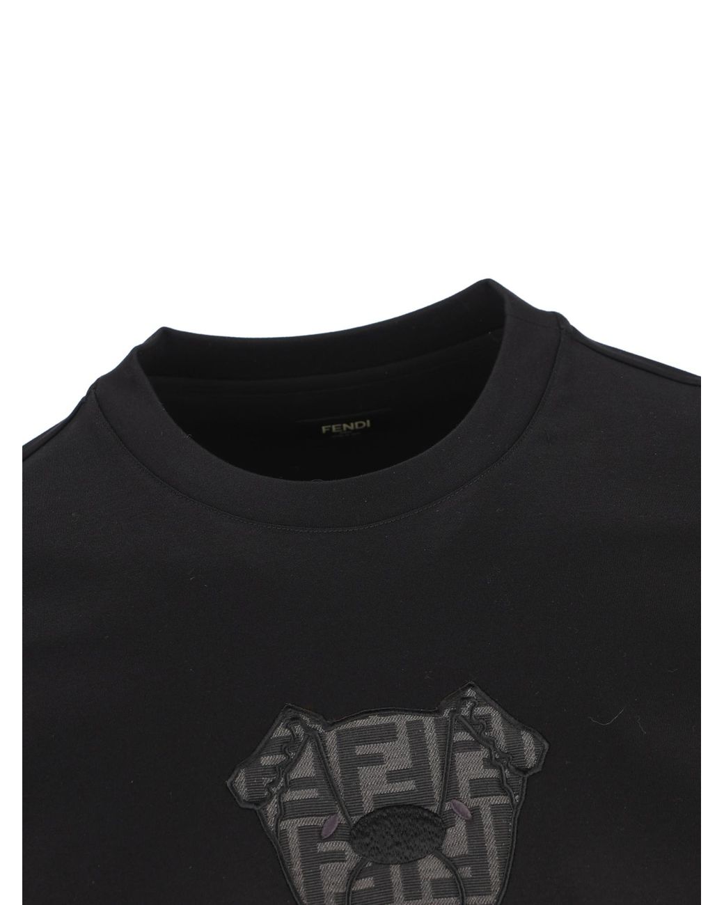 Fendi Black Logo Dog Crewneck T-Shirt for men