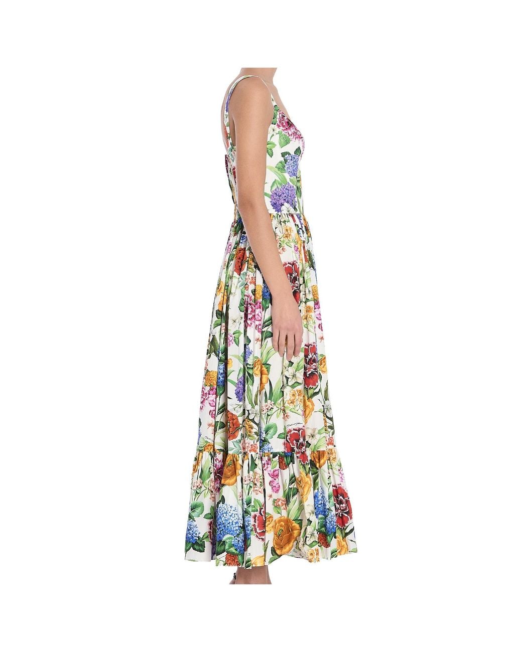 Dolce & Gabbana White Floral Printed Sleeveless Midi Dress