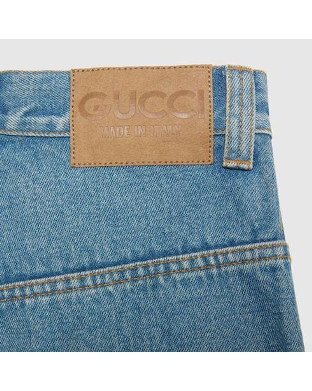 Gucci Blue Horsebit Raw Cut Hem Wide Leg Jeans