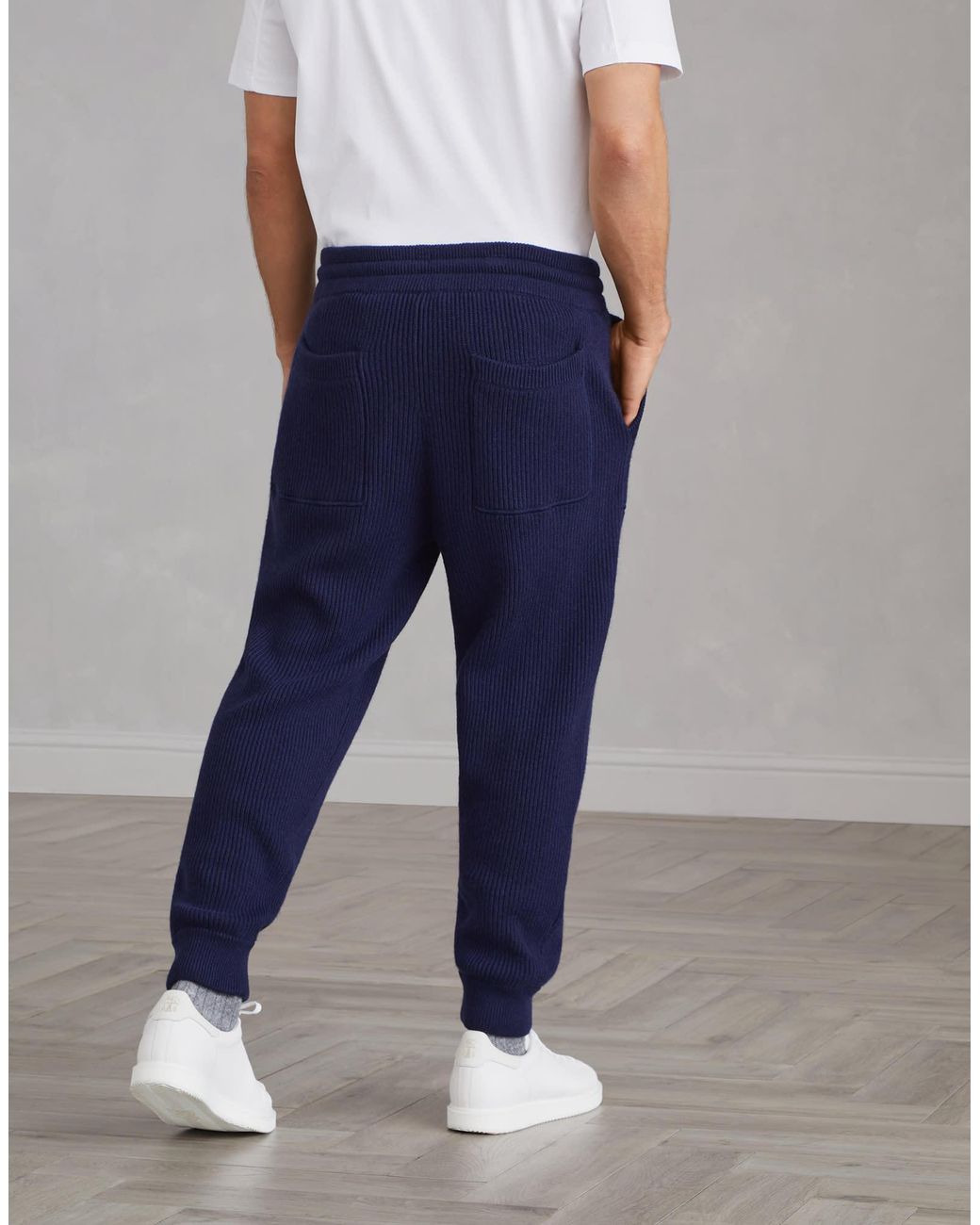 Brunello Cucinelli Blue Ribbed Knit Drawstring Joggers for men
