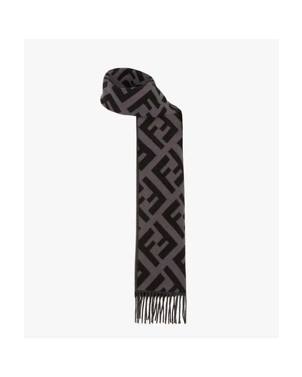 Fendi Black Ff Jacquard Fringed Scarf for men