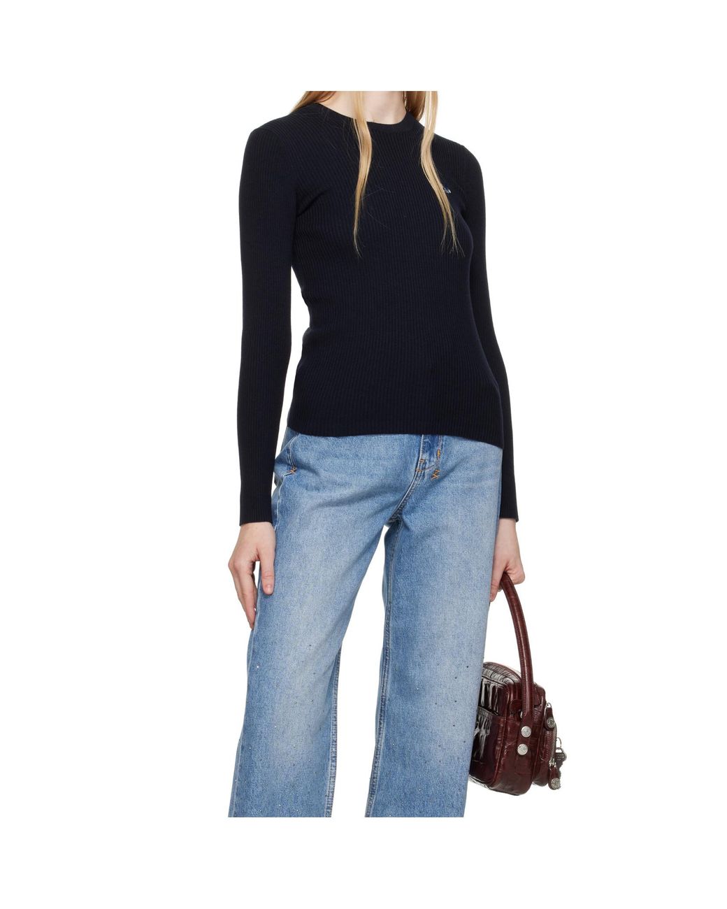 Maison Kitsuné Blue Fox Patch Fine Ribbed Sweater