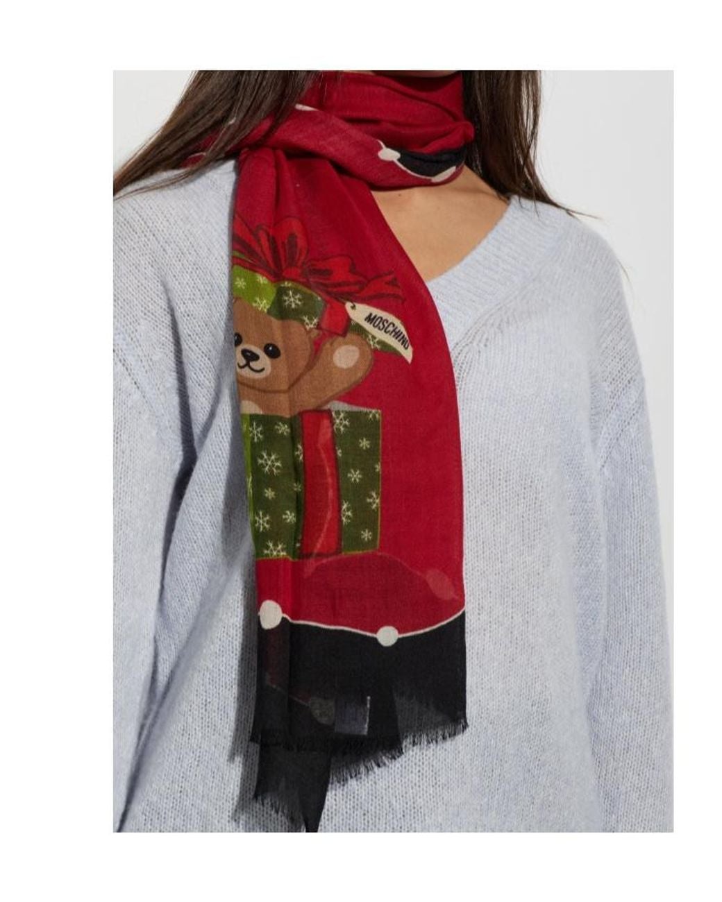 Moschino Red Logo Print Modal Scarf for men