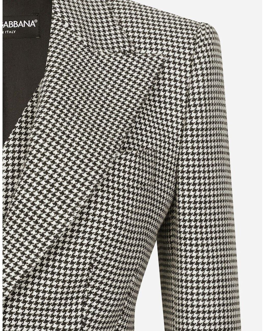 Dolce & Gabbana Gray Short Houndstooth Jacket With Vest