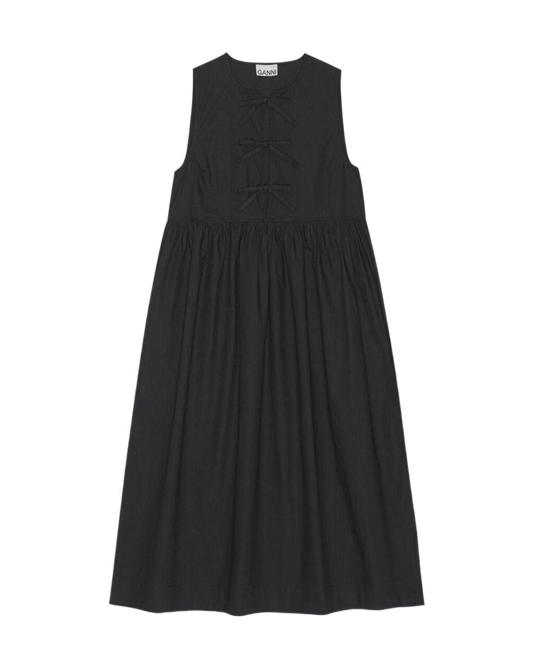 Ganni Black A-Line Poplin Midi Dress