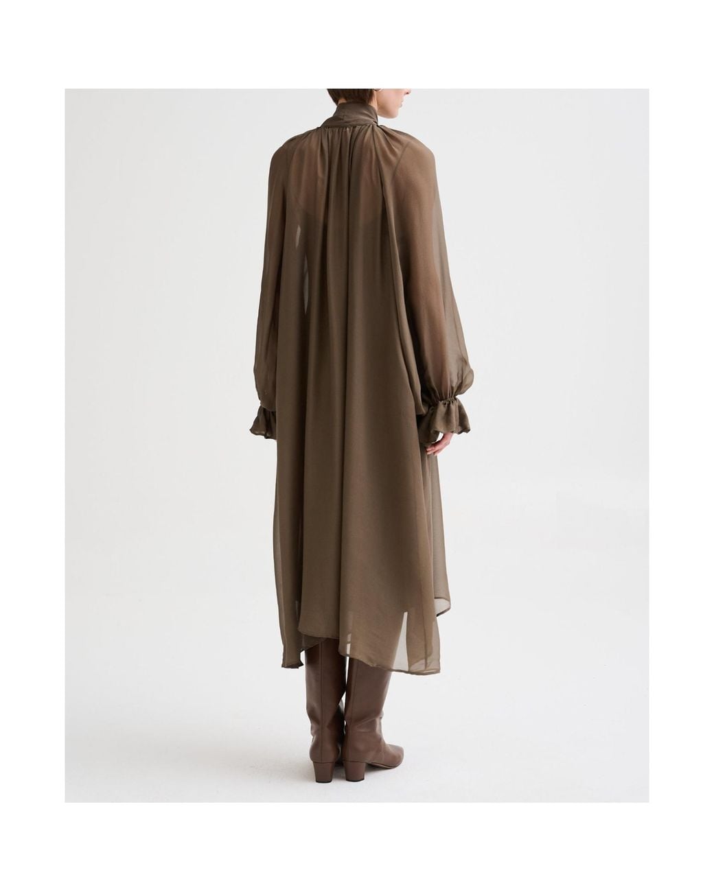 Roberto Collina Brown Silk Dress With Bow