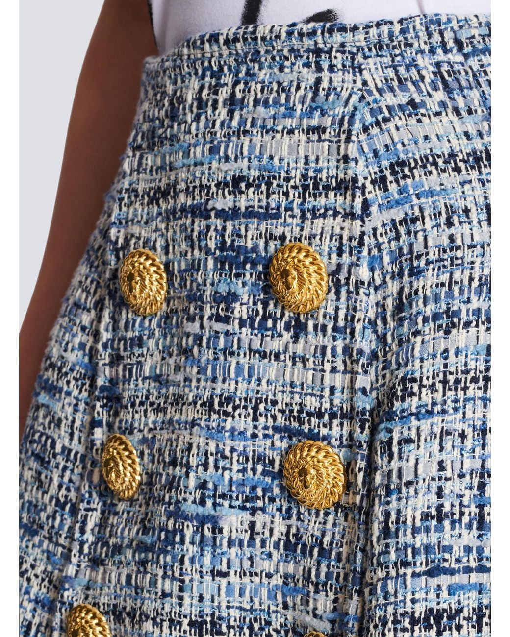 Balmain Blue Tweed Skirt With Pleats