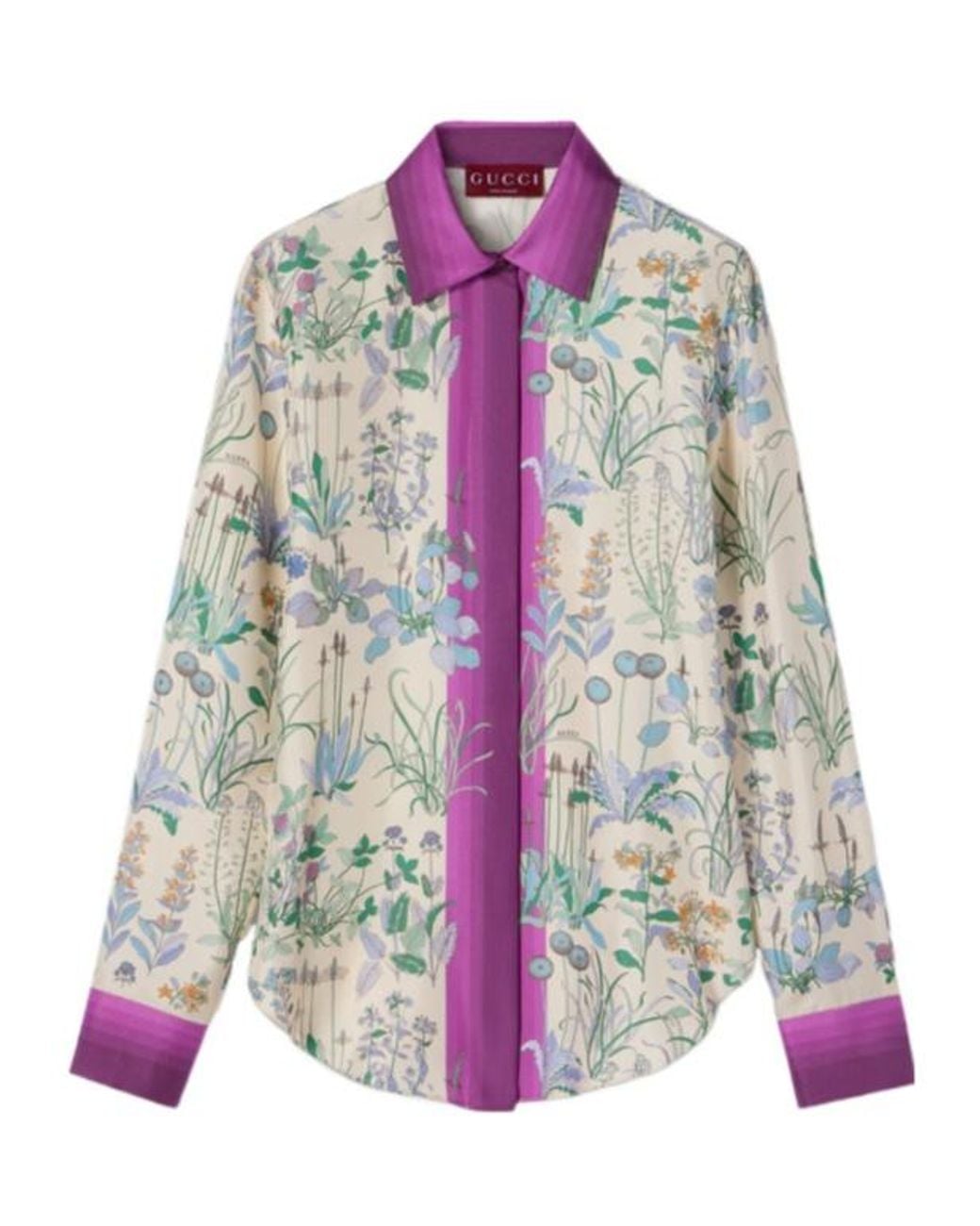 Gucci Purple Floreal Print Silk Shirt