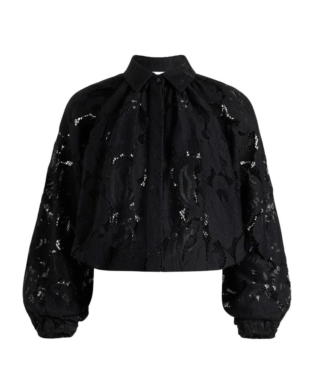 Patou Black Lace Detailed Collared Top