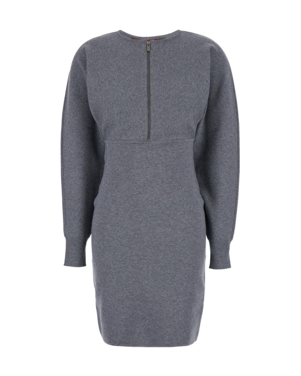 Max Mara Gray Zip Crew-Neck Dress